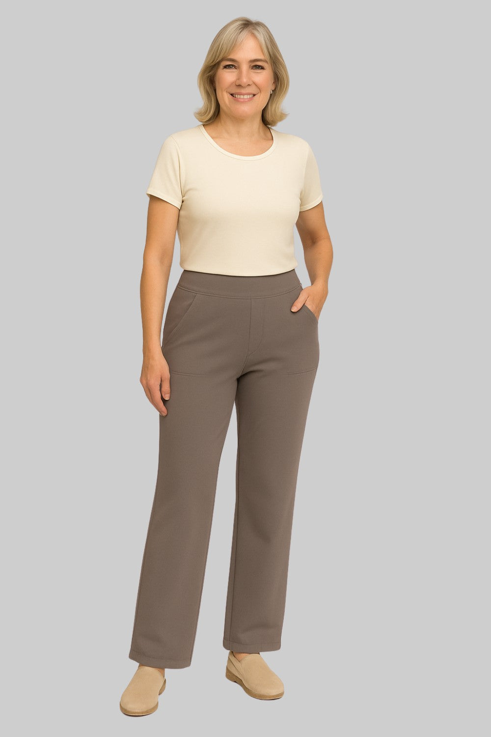 Pantalon Femme Stretch Taille Haute à Coupe Confort et Poches Pratiques