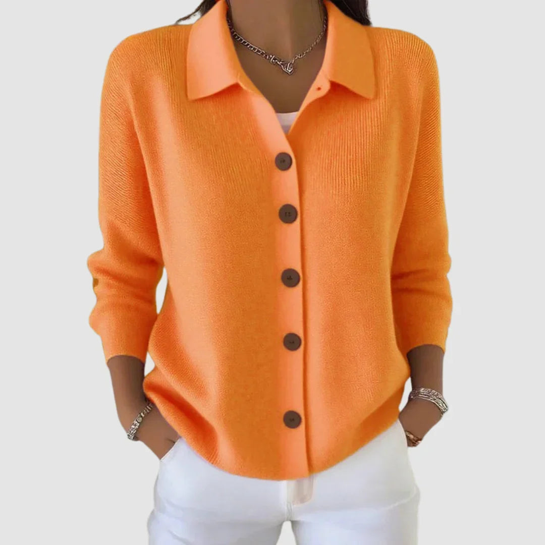 Gilet Femme Tricot Col Boutonné Manches Longues Coupe Relax