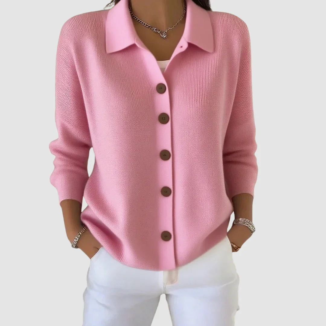 Gilet Femme Tricot Col Boutonné Manches Longues Coupe Relax