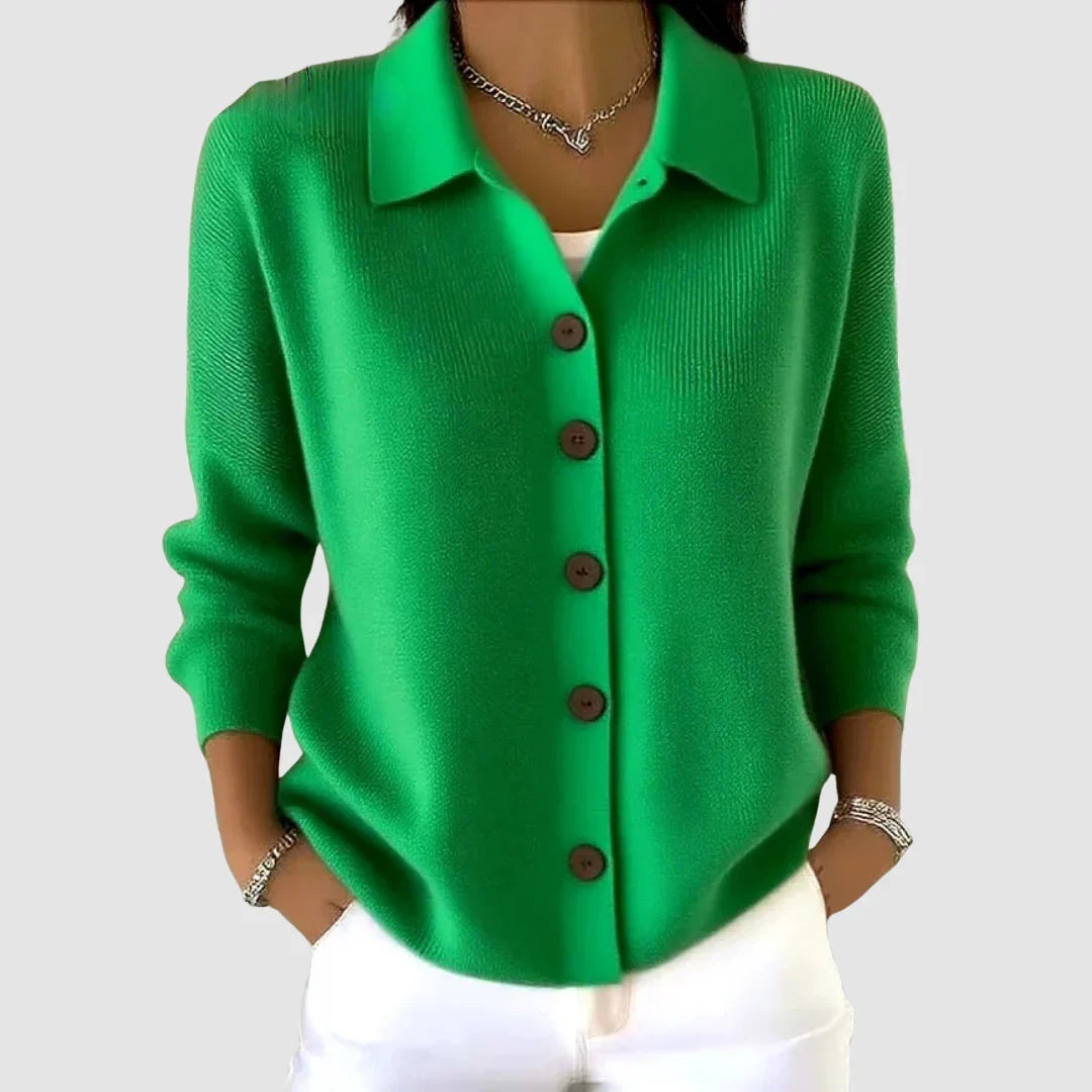 Gilet Femme Tricot Col Boutonné Manches Longues Coupe Relax
