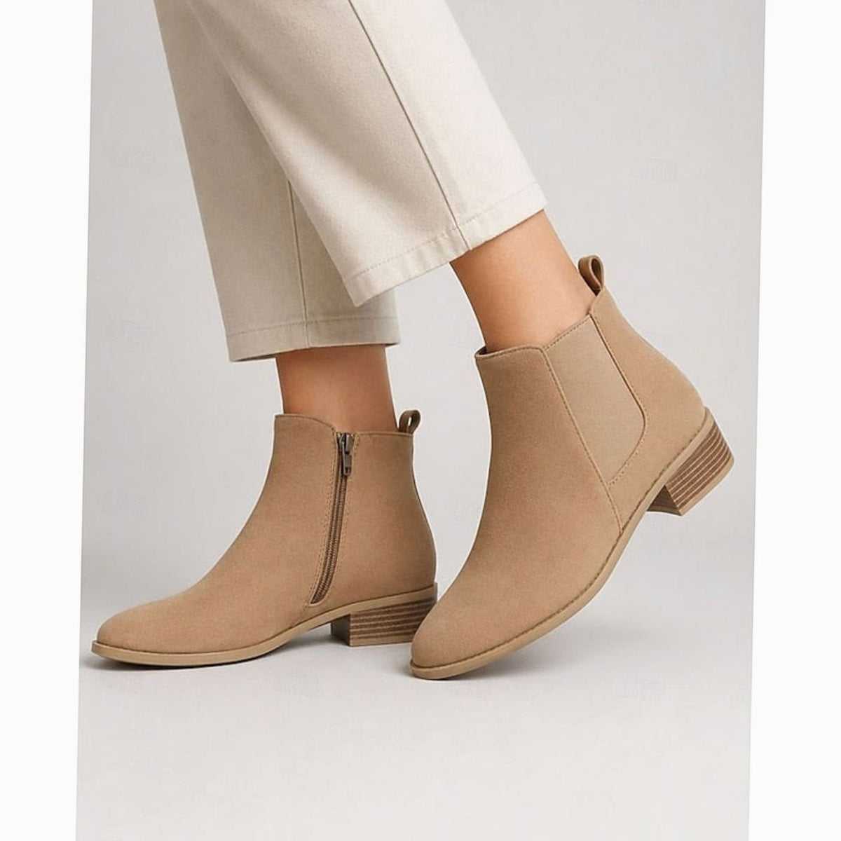 Bottines Femme Bout Pointu en Daim à Talon Carré