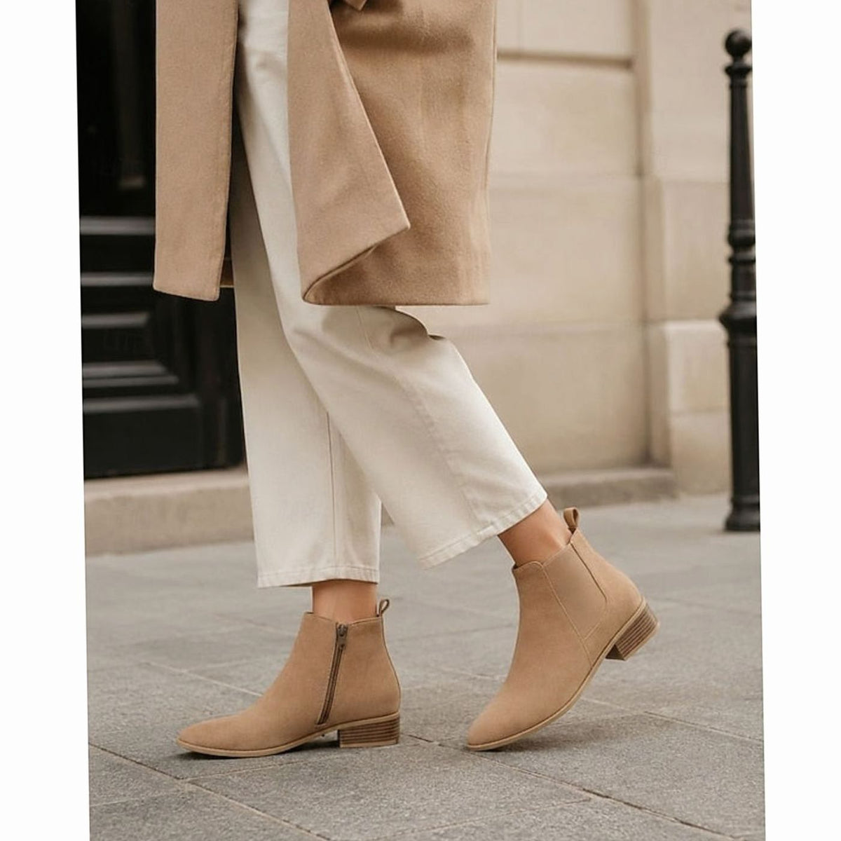 Bottines Femme Bout Pointu en Daim à Talon Carré