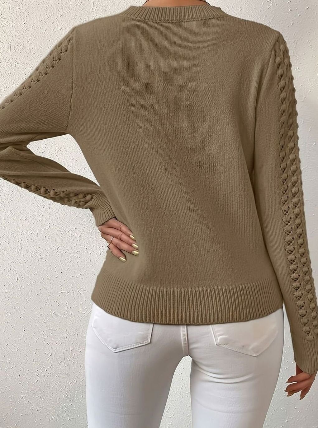 Pull Femme Maille Pointelle Col Rond Manches Longues