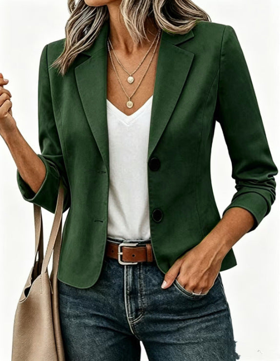 Blazer Femme Court Ajusté Boutons Décoratifs Manches 3/4