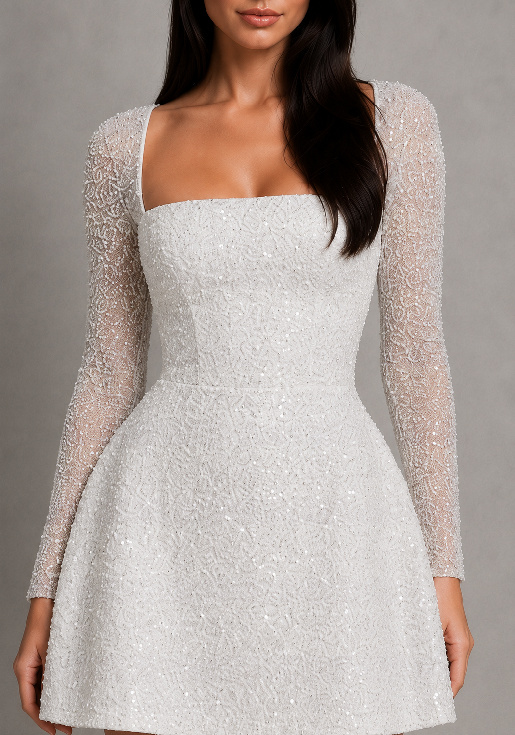 Robe Courte Femme Perlée à Ourlet Bouffant