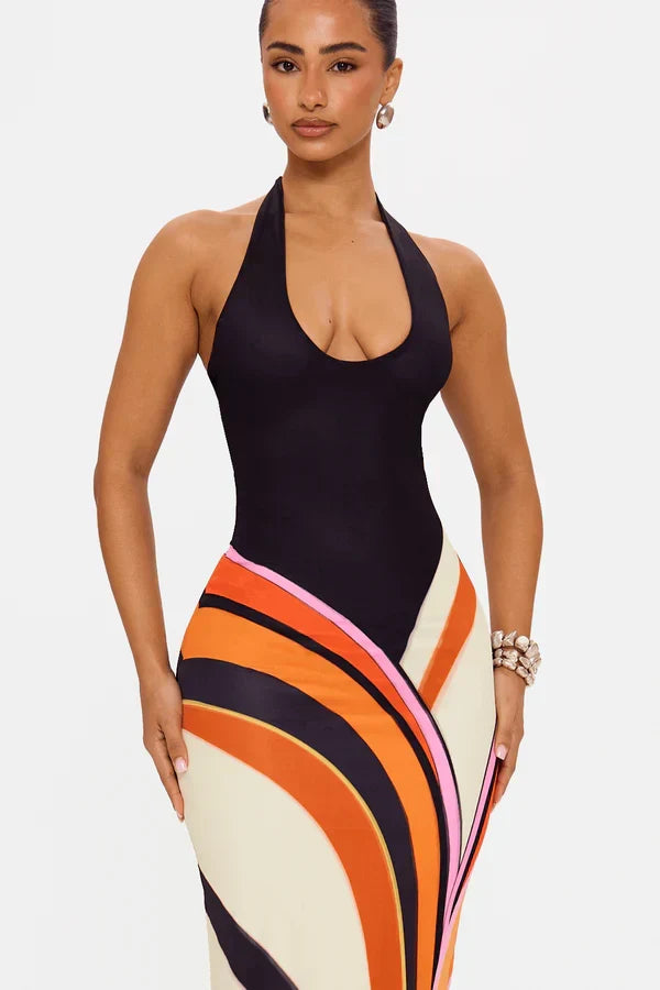 Robe Maxi Femme Satinée Noire Sans Manches – Robe de Cocktail