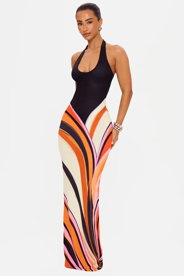 Robe Maxi Femme Satinée Noire Sans Manches – Robe de Cocktail