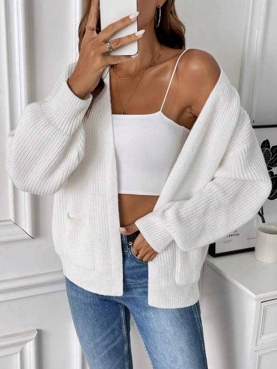 Gilet Femme Ouvert Texture Côtelée Poches Plaquées