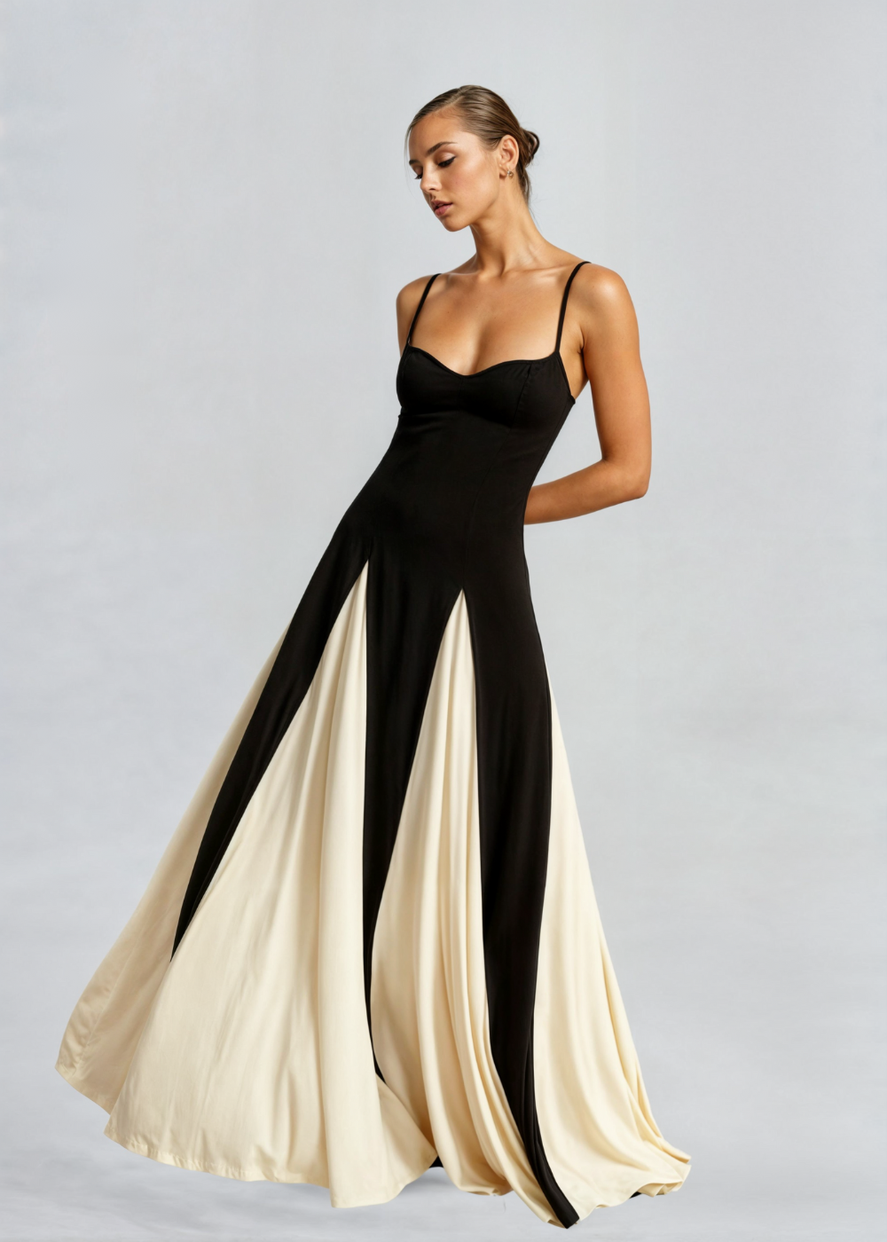 Robe Longue de Soirée Femme Noir et Blanc