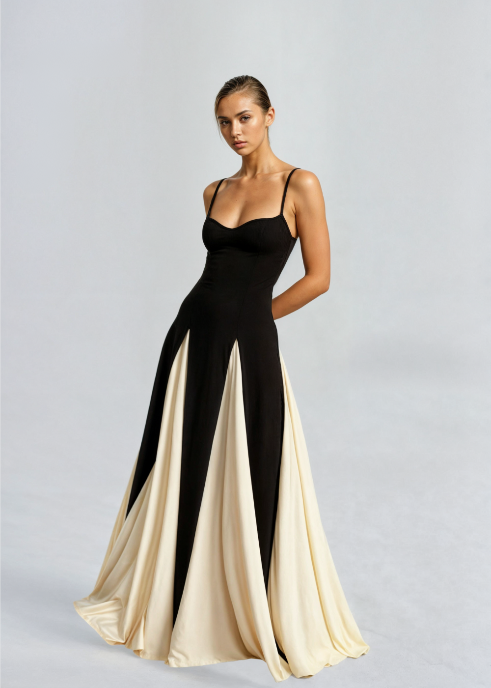 Robe Longue de Soirée Femme Noir et Blanc
