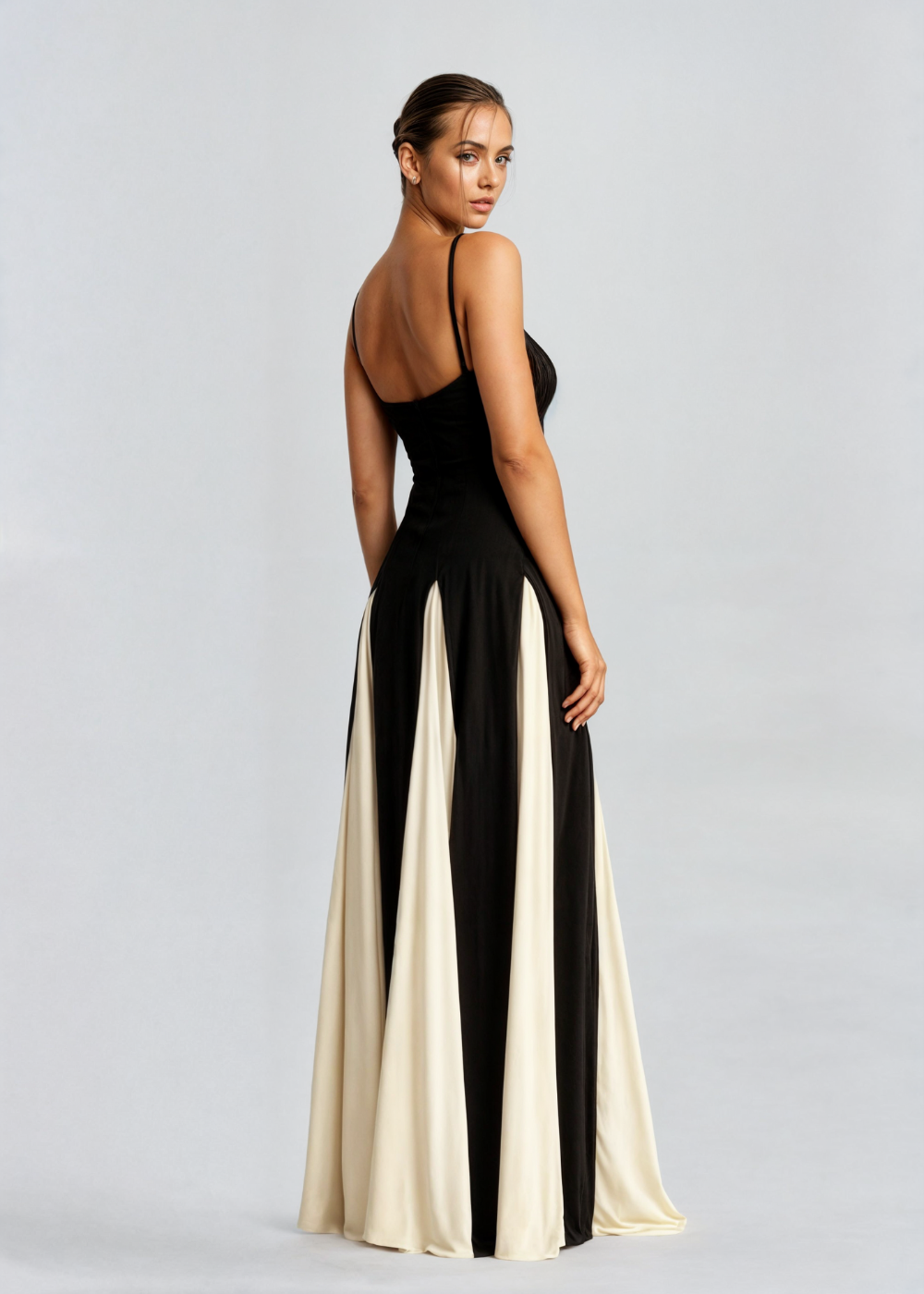 Robe Longue de Soirée Femme Noir et Blanc