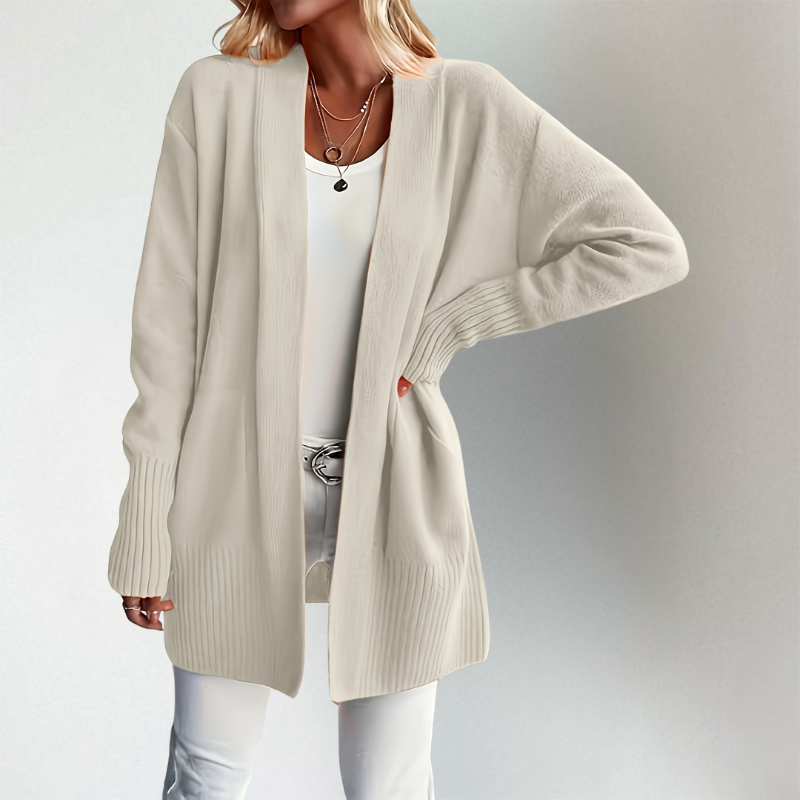 Gilet Femme Ouvert Manches Longues en Maille Tricotée