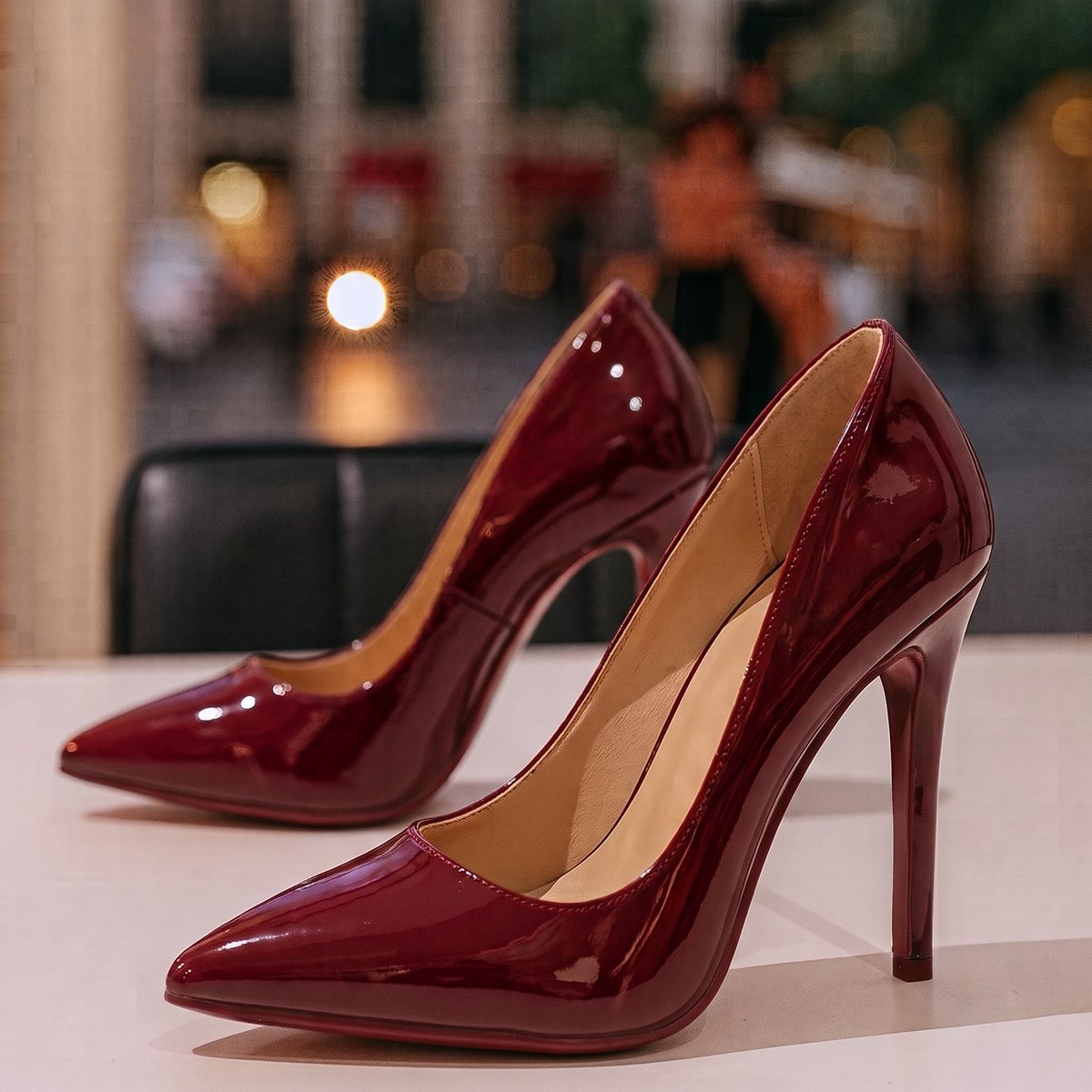 Escarpins Femme Bout Pointu en Cuir Verni, Talon Aiguille