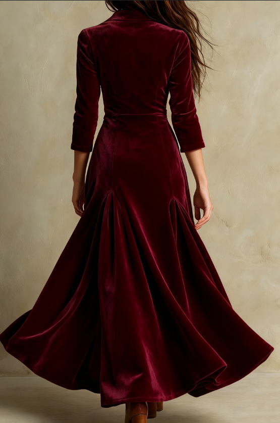 Women's Three-Quarter Sleeve Flared Velvet Dress
