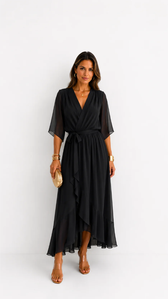 Robe Portefeuille Femme en Mousseline Fluide